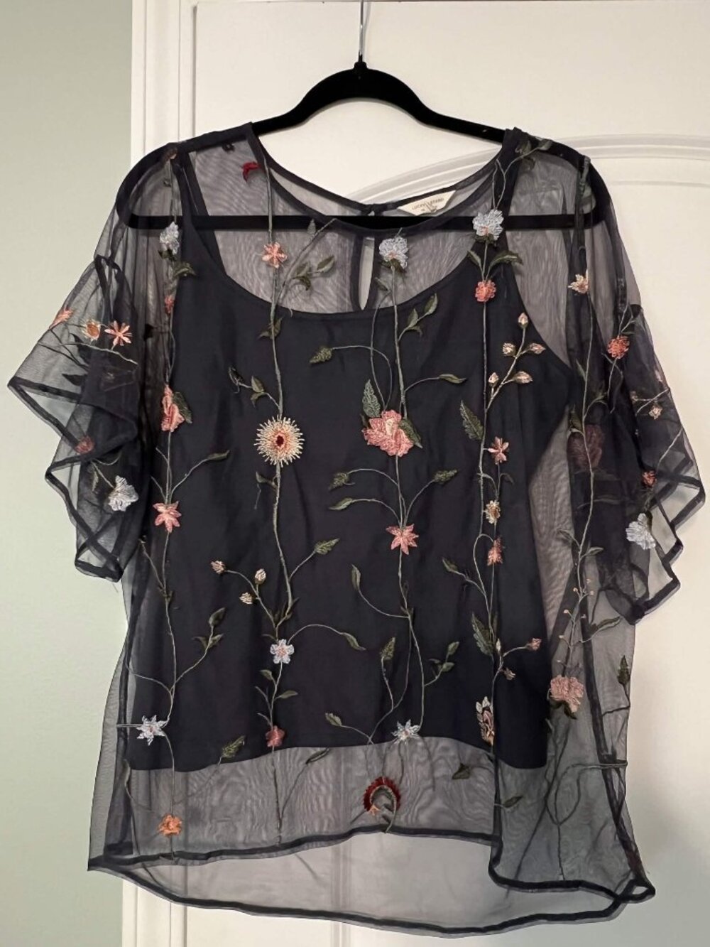 Lucky Brand Floral Mesh Top with Tank - Size Large - Picture 1 of 4
